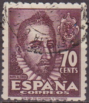 z vendido ESPAÑA 1948 1036 Sello Personajes Mateo Aleman 70c Usado Espana Spain Espagne Spagna Spanje Spanien 